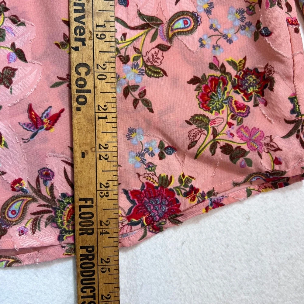 Loft Pink Floral Paisley Jacquard Long Sleeve Blouse Top Size Medium